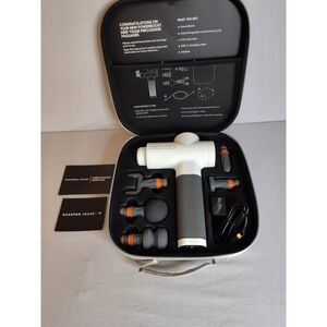 Sharper Image Powerboost Percussion Massage Gun Cordless 5 Heads White Black